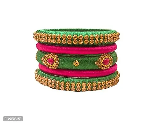 Elegant Multicoloured Silk Thread Bangles For Women-thumb0