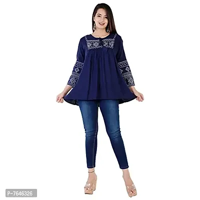 Womenrsquo;s Stylish Fashionable Rayon Embroidery top Size Casual || Party || Beach || Formal || Meeting || Office wear || Party || Evening || College (Blue XL)-thumb0
