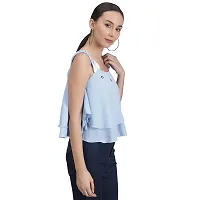 Shoppy Assist Women's Casual Flared Solid Sleeveless Top-Crop Fit (38, Blue)-thumb2