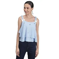 Shoppy Assist Women's Casual Flared Solid Sleeveless Top-Crop Fit (38, Blue)-thumb1