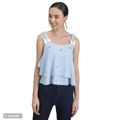 Shoppy Assist Women's Casual Flared Solid Sleeveless Top-Crop Fit (38, Blue)-thumb2