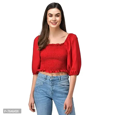 Shoppy Assist Women's Trendy Balloon Sleeves Crop TOP