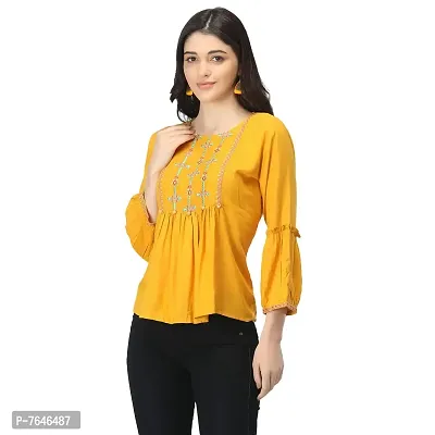 Shoppy Assist Women's Casual Trendy Embroidered Fusion Top- Combo Pack(2) with Loose fit Kaftan Tops (42, MUSTURD-MUSTURD)-thumb3