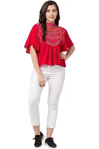 Women's Casual Flared Sleeve Embroidered Riyon Latest Stylish Western Top-thumb4