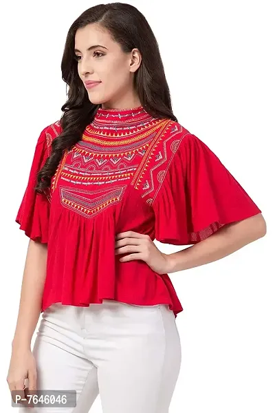 Women's Casual Flared Sleeve Embroidered Riyon Latest Stylish Western Top-thumb0