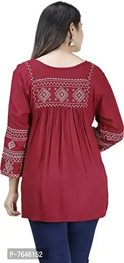 Women's Rayon Printed Short Kurta Top (Medium, MAHROON, m)-thumb2