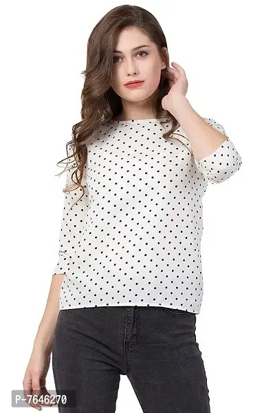Casual 3/4 Sleeve Printed Women White Top (Large)