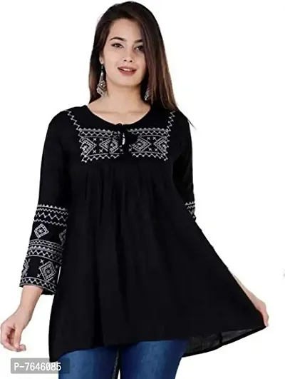 MOLISHA Women's Rayon Embroidered Regular Fit Tops (Black, XL)