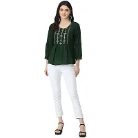 Shoppy Assist Women's Casual Trendy Embroidered Fusion Top- Combo Pack(2) with Loose fit Kaftan Tops (42, Green-MUSTURD)-thumb3