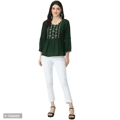 Shoppy Assist Women's Casual Trendy Embroidered Fusion Top- Combo Pack(2) with Loose fit Kaftan Tops (42, Green-MUSTURD)-thumb4