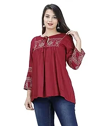 Shiva Fab Short Kurti for Women | Embroidered Straight Rayon Kurta | Round Neck Full Sleeves Short Kurti for Women's Top Combo Pack of 2-thumb2