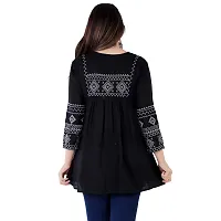 Shiva Fab Short Kurti for Women | Embroidered Straight Rayon Kurta | Round Neck Full Sleeves Short Kurti for Women's (Small, Dark Black)-thumb4