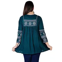 Shiva Fab Short Kurti for Women | Embroidered Straight Rayon Kurta | Round Neck Full Sleeves Short Kurti for Women's Top Combo Pack of 2-thumb4