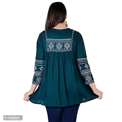 Shiva Fab Short Kurti for Women | Embroidered Straight Rayon Kurta | Round Neck Full Sleeves Short Kurti for Women's Top Combo Pack of 2-thumb5