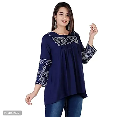Womenrsquo;s Stylish Fashionable Rayon Embroidery top Size Casual || Party || Beach || Formal || Meeting || Office wear || Party || Evening || College (Blue, L)-thumb4