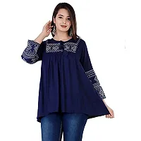 Womenrsquo;s Stylish Fashionable Rayon Embroidery top Size Casual || Party || Beach || Formal || Meeting || Office wear || Party || Evening || College (Blue, L)-thumb2