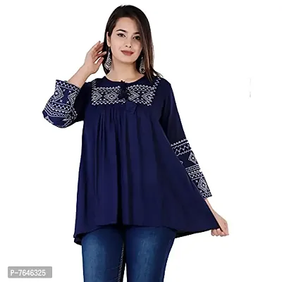 Womenrsquo;s Stylish Fashionable Rayon Embroidery top Size Casual || Party || Beach || Formal || Meeting || Office wear || Party || Evening || College (Blue, L)-thumb3