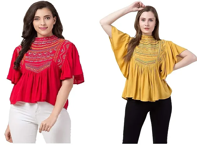 Shoppy Assist Women's Trendy Kaftan Style Loose Fit Top- Multicolor-Combo Pack of 2