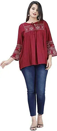 Women's Embroidered Short Kurta Top (Maroon, Small)-thumb4