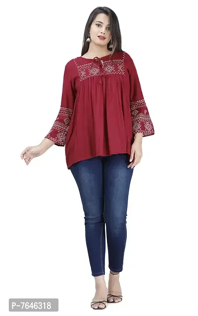 Womenrsquo;s Stylish Fashionable Rayon Embroidery top Size Casual || Party || Beach || Formal || Meeting || Office wear || Party || Evening || College (Maroon S)-thumb5