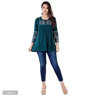 Shiva Fab Short Kurti for Women | Embroidered Straight Rayon Kurta | Round Neck Full Sleeves Short Kurti for Women's Top Combo Pack of 2-thumb2