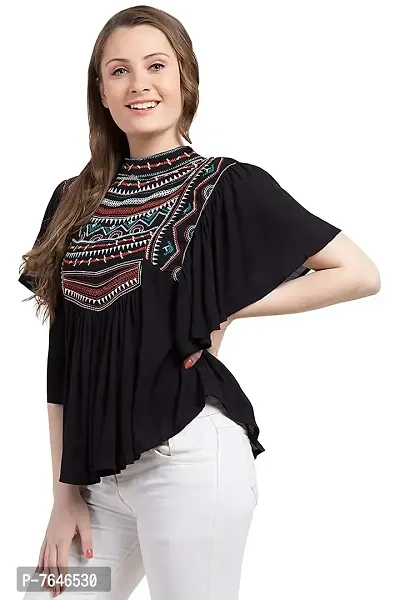 Shoppy Assist Women's Casual Trendy Embroidered Fusion Top- Combo Pack(2) with Loose fit Kaftan Tops (38, Navy Blue- Black)-thumb3