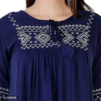 Womenrsquo;s Stylish Fashionable Rayon Embroidery top Size Casual || Party || Beach || Formal || Meeting || Office wear || Party || Evening || College (Blue XL)-thumb2
