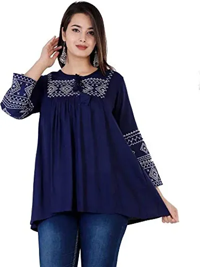 Women's Stylish Casual Embroidered Regular Fit 3/4th Sleeve Top