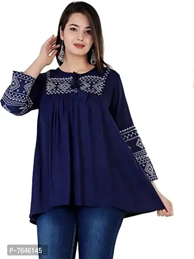 Women's Embroidered Short Kurta Top (Navy Blue, Small)-thumb3