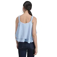 Shoppy Assist Women's Casual Flared Solid Sleeveless Top-Crop Fit (38, Blue)-thumb3