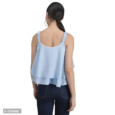 Shoppy Assist Women's Casual Flared Solid Sleeveless Top-Crop Fit (38, Blue)-thumb4