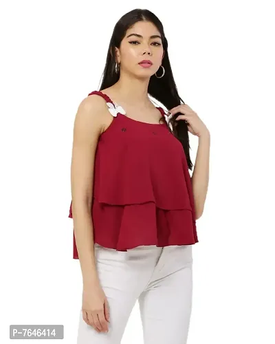 Shoppy Assist Women's Casual Flared Solid Sleeveless Top-Crop Fit (38, Maroon)