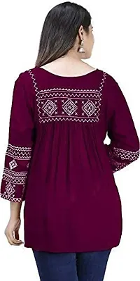 Shiva Fab Short Kurti for Women | Embroidered Straight Rayon Kurta | Round Neck Full Sleeves Short Kurti for Women's-thumb2