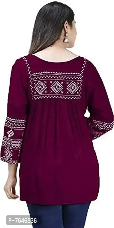 Shiva Fab Short Kurti for Women | Embroidered Straight Rayon Kurta | Round Neck Full Sleeves Short Kurti for Women's-thumb3