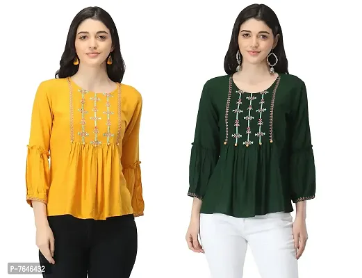 Shoppy Assist Women's Trendy Casual Embroidered Top- Combo Pack of 2