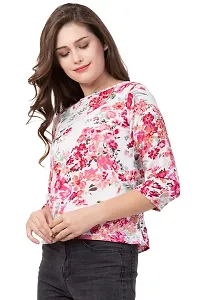 Casual 3/4 Sleeve Printed Women White, Pink Top (X-Large)-thumb1
