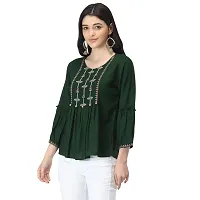 Shoppy Assist Women's Casual Trendy Embroidered Fusion Top- Combo Pack(2) with Loose fit Kaftan Tops (42, Green-MUSTURD)-thumb2