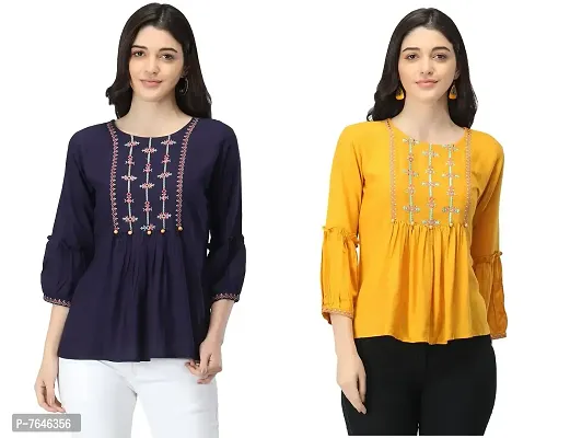 Shoppy Assist Women's Trendy Casual Embroidered Top- Combo Pack of 2-thumb0