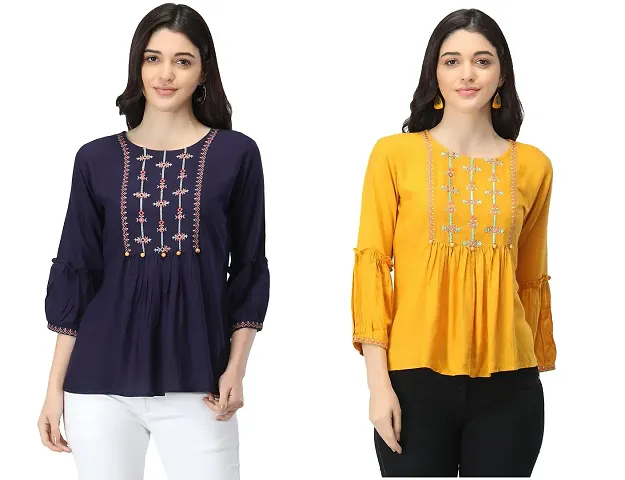 Shoppy Assist Women's Trendy Casual Embroidered Top- Combo Pack of 2