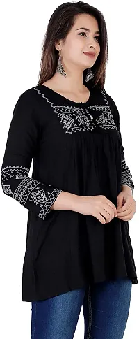 Top for Women| Embroidered Straight RayonTop | Round Neck Full Sleeves Short for Women's BR Fashion Club-thumb1
