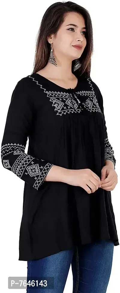 Top for Women| Embroidered Straight RayonTop | Round Neck Full Sleeves Short for Women's BR Fashion Club-thumb2