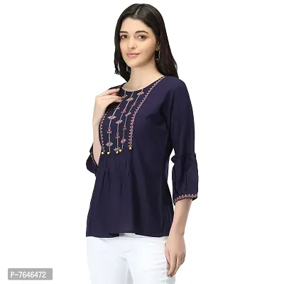 Shoppy Assist Women's Casual Trendy Embroidered Fusion Top- Combo Pack(2) with Loose fit Kaftan Tops (42, Navy Blue-RED)-thumb4