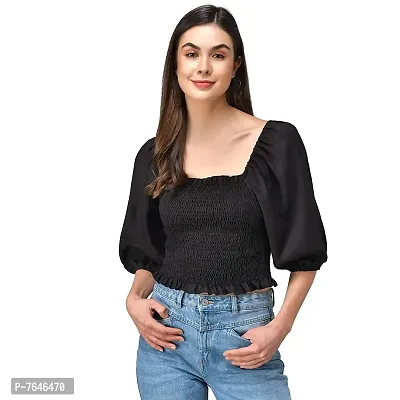 Shoppy Assist Women's Trendy Balloon Sleeves Crop TOP