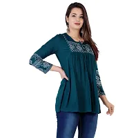 Shiva Fab Women's Rayon Embroidered Regular Short Fit Tops Girls Pack of 1 Top (Small, Petrol Blue)-thumb2