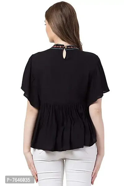 Women's Casual Flared Sleeve Embroidered Riyon Latest Stylish Western Top-thumb2