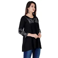 Shiva Fab Short Kurti for Women | Embroidered Straight Rayon Kurta | Round Neck Full Sleeves Short Kurti for Women's (Small, Dark Black)-thumb1