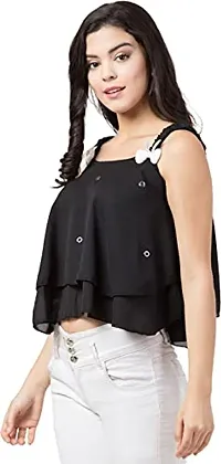 Casual Sleeveless Solid Women Black Top-thumb3