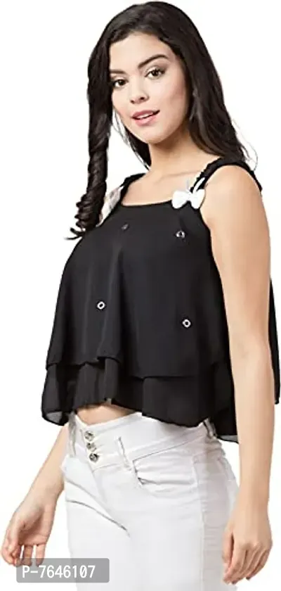 Casual Sleeveless Solid Women Black Top-thumb4