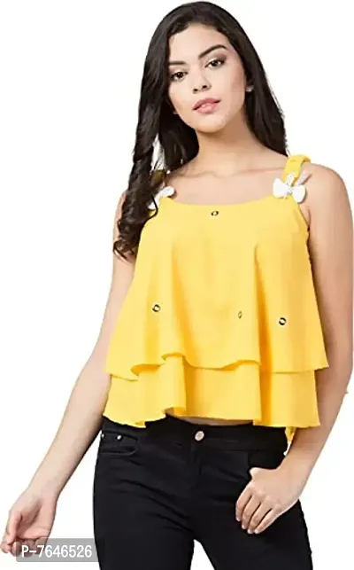 Casual No Sleeve Solid Women and Girls Yellow Top S Vol 5 Vol1-thumb2