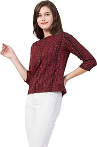 Rio et Reine Fashion Women's Regular Fit Printed Crepe Round Neck 3/4 Sleeves Casual Tops Maroon-thumb1